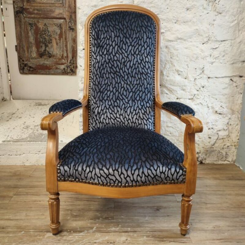 Blue velvet Voltaire armchair