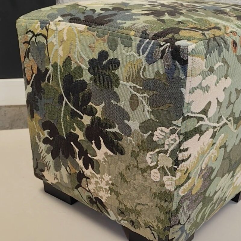 Square stool + green tapestry leaf pattern fabric